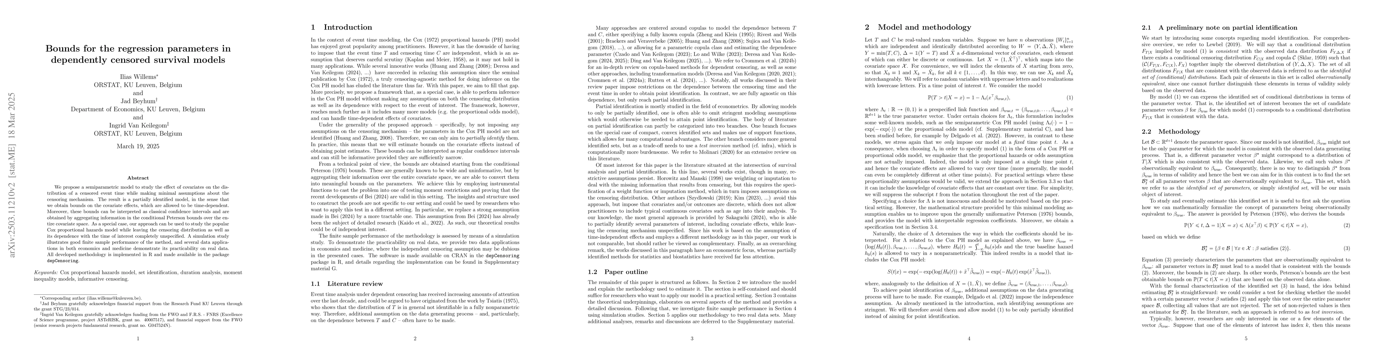 Thumbnail for Bounds for the regression parameters in dependently censored survival
  models