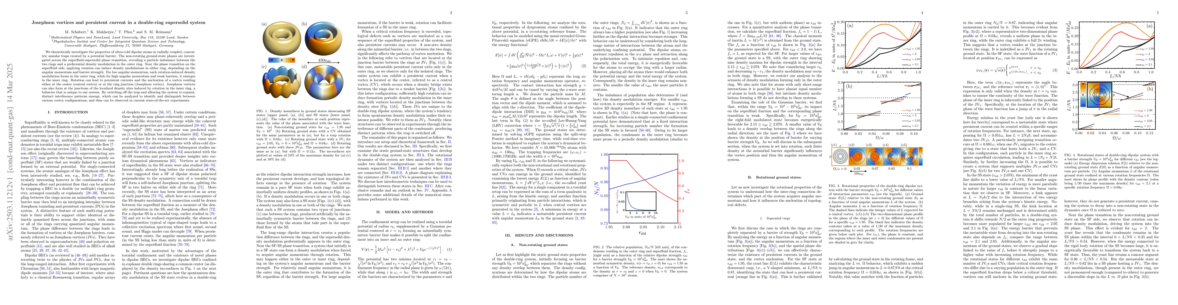 Thumbnail for Josephson vortices and persistent current in a double-ring supersolid
  system