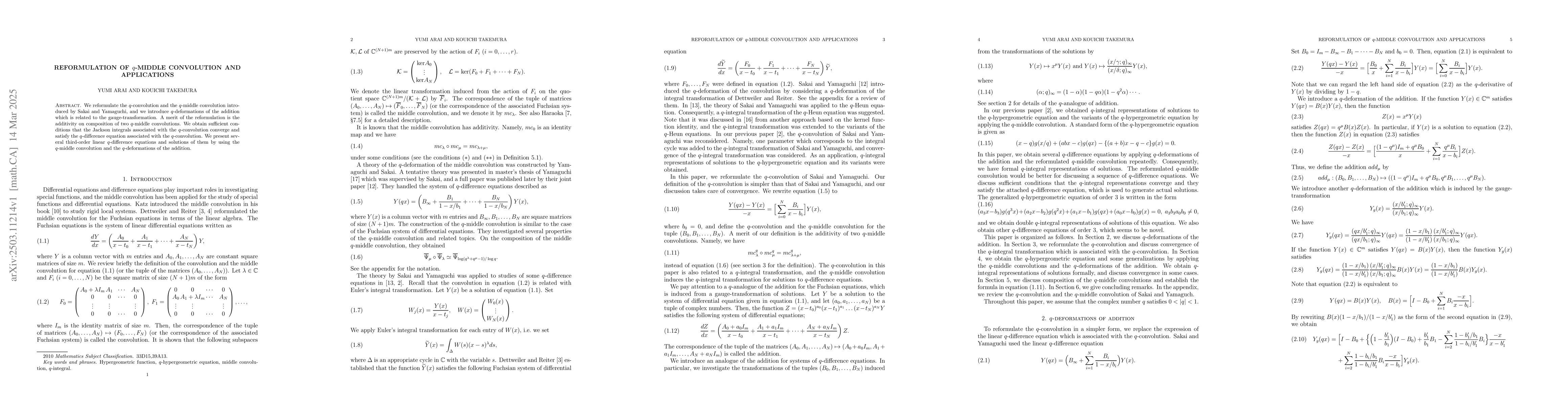Thumbnail for Reformulation of $q$-middle convolution and applications