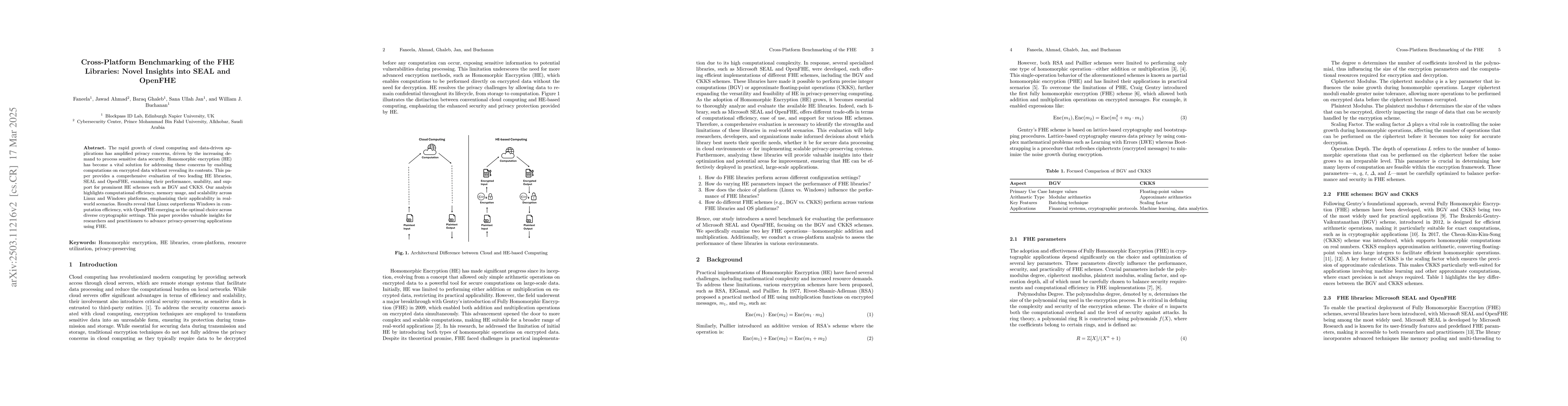 Thumbnail for Cross-Platform Benchmarking of the FHE Libraries: Novel Insights into
  SEAL and Openfhe