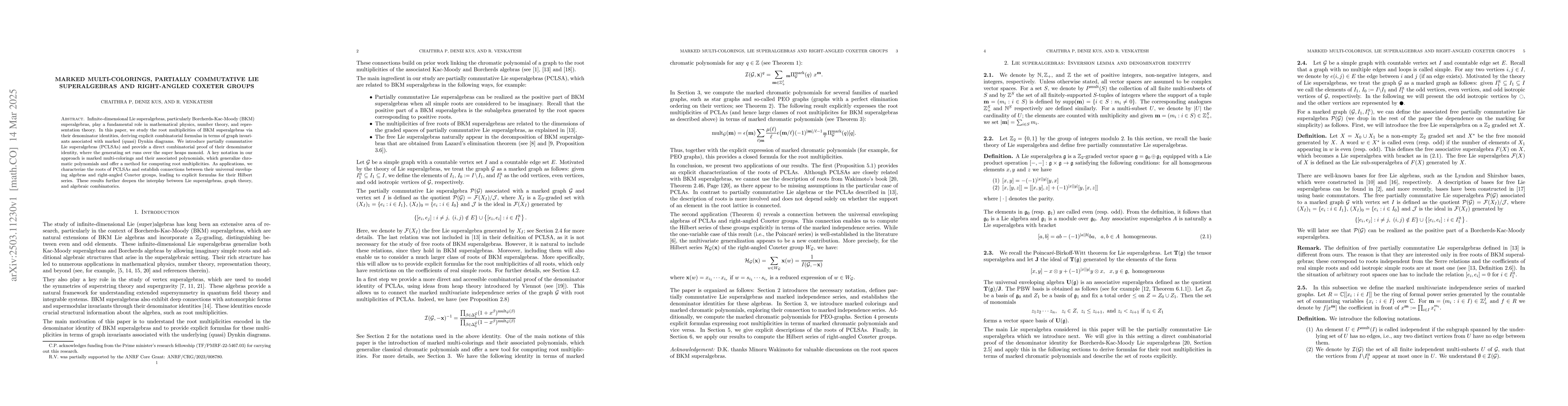 Thumbnail for Marked multi-colorings, partially commutative Lie superalgebras and
  right-angled Coxeter groups