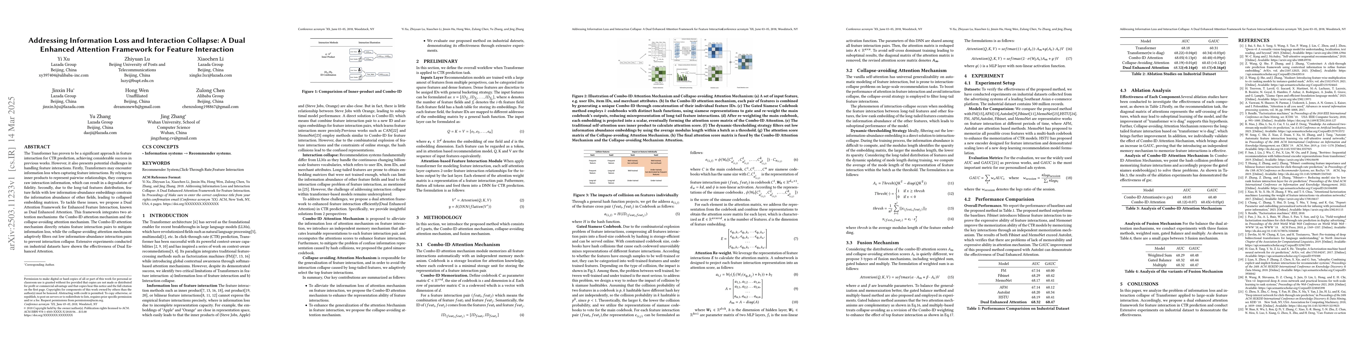 Thumbnail for Addressing Information Loss and Interaction Collapse: A Dual Enhanced
  Attention Framework for Feature Interaction