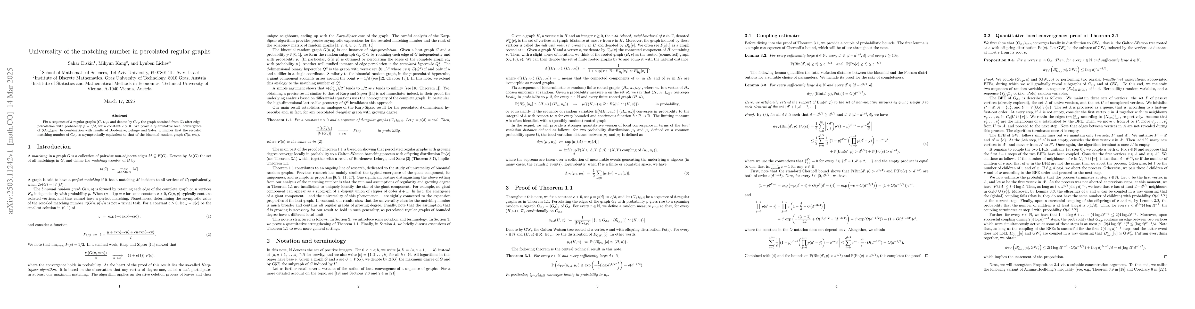 Thumbnail for Universality of the matching number in percolated regular graphs
