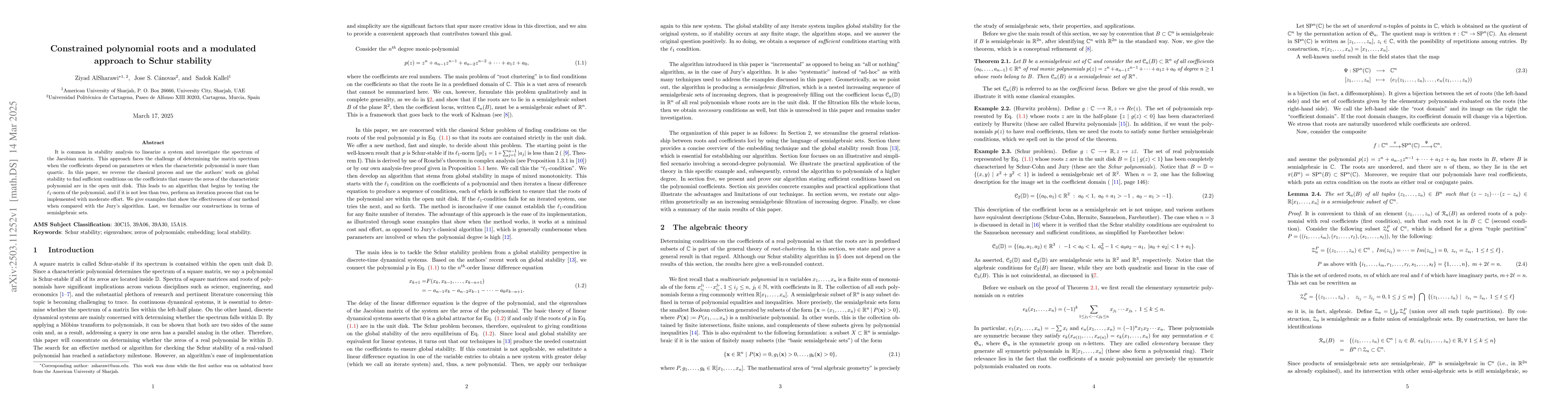 Thumbnail for Constrained polynomial roots and a modulated approach to Schur stability
