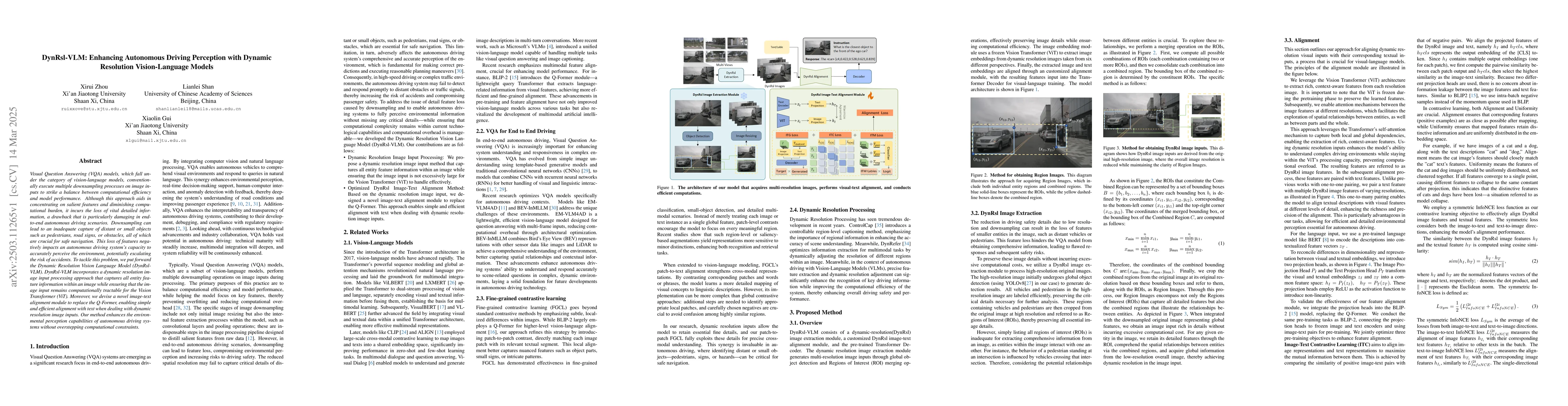 Thumbnail for DynRsl-VLM: Enhancing Autonomous Driving Perception with Dynamic
  Resolution Vision-Language Models