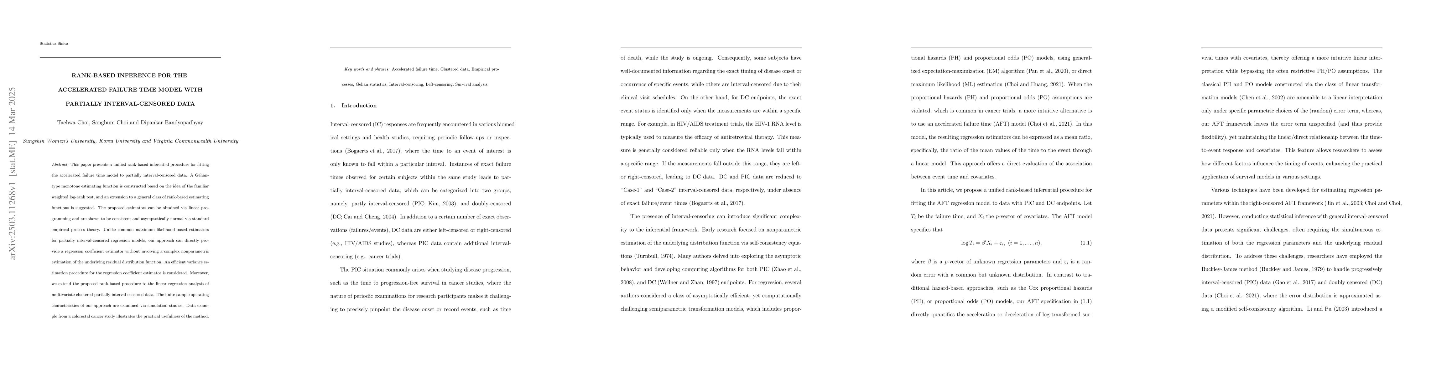 Thumbnail for Rank estimation for the accelerated failure time model with partially
  interval-censored data