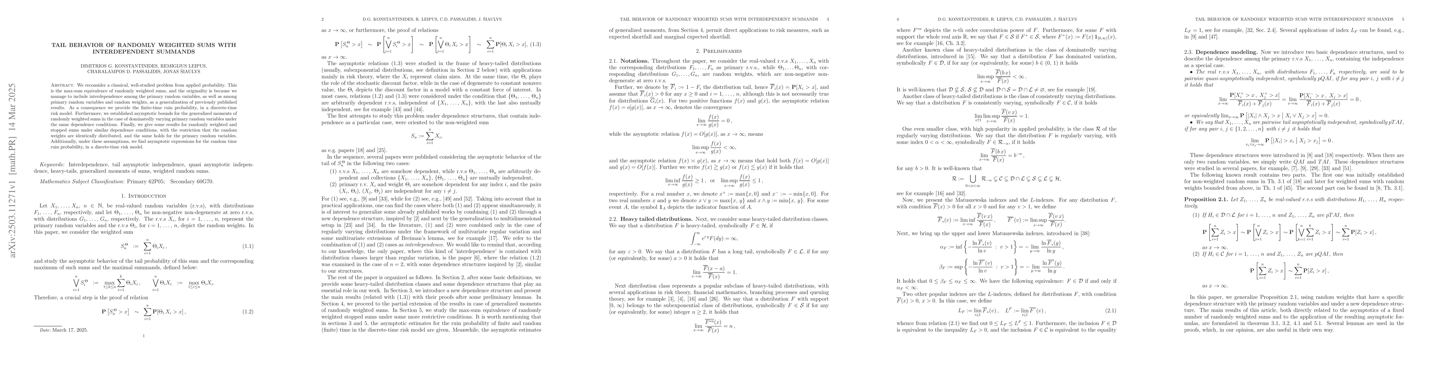 Thumbnail for Tail behavior of randomly weighted sums with interdependent summands