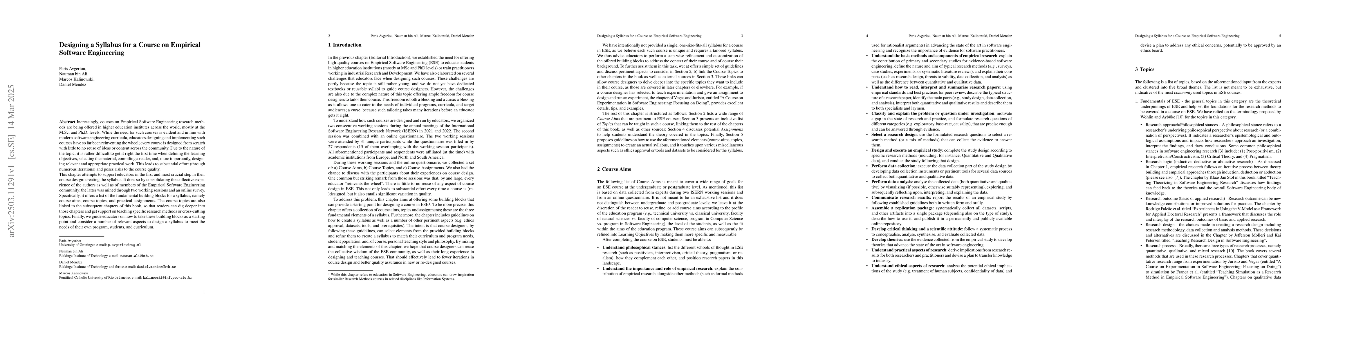 Thumbnail for Designing a Syllabus for a Course on Empirical Software Engineering