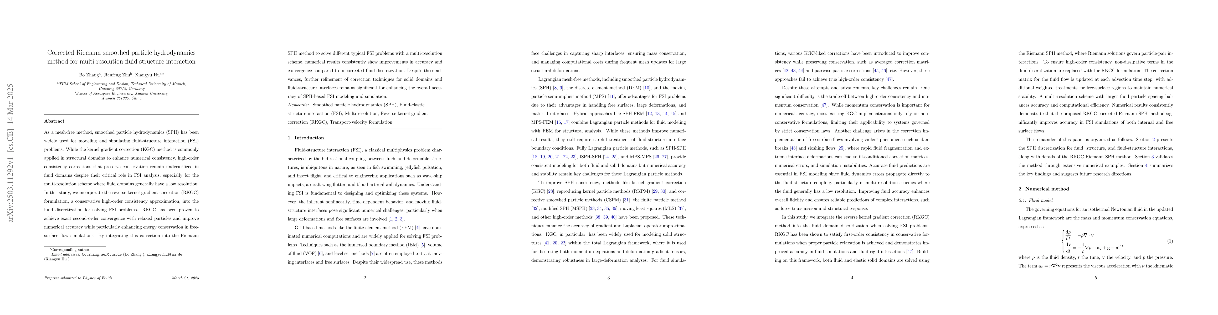 Thumbnail for Corrected Riemann smoothed particle hydrodynamics method for
  multi-resolution fluid-structure interaction