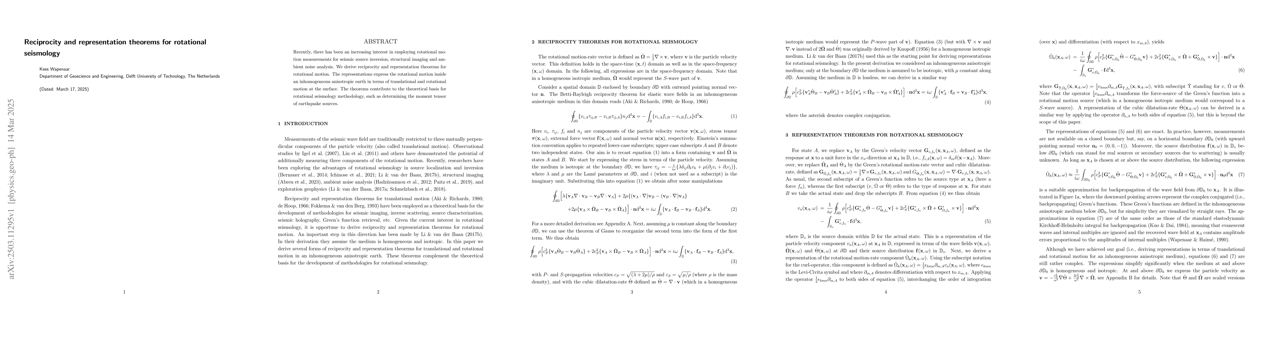 Thumbnail for Reciprocity and representation theorems for rotational seismology