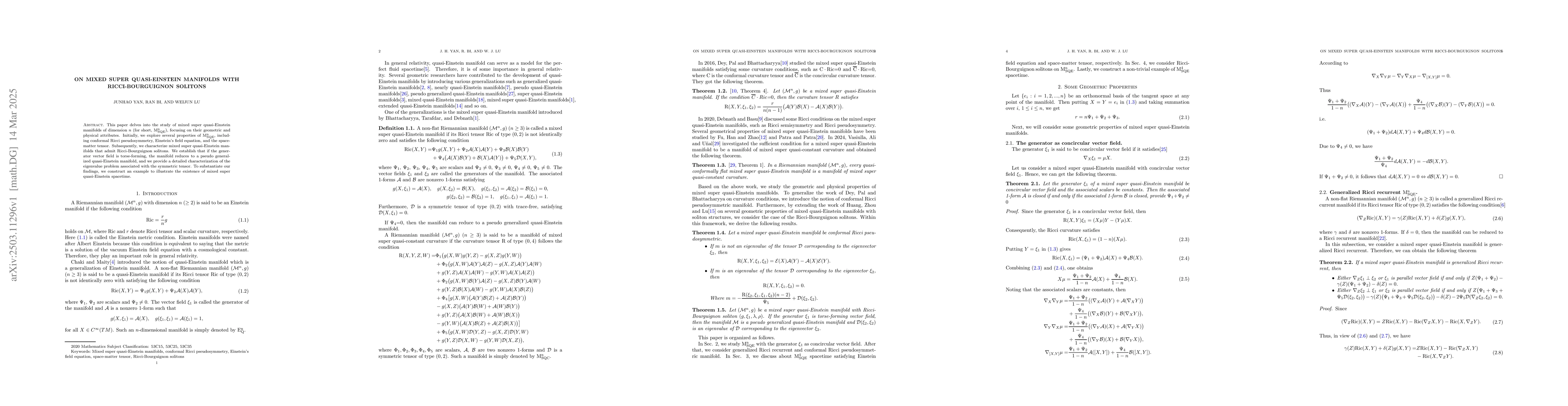 Thumbnail for On mixed super quasi-Einstein manifolds with Ricci-Bourguignon solitons