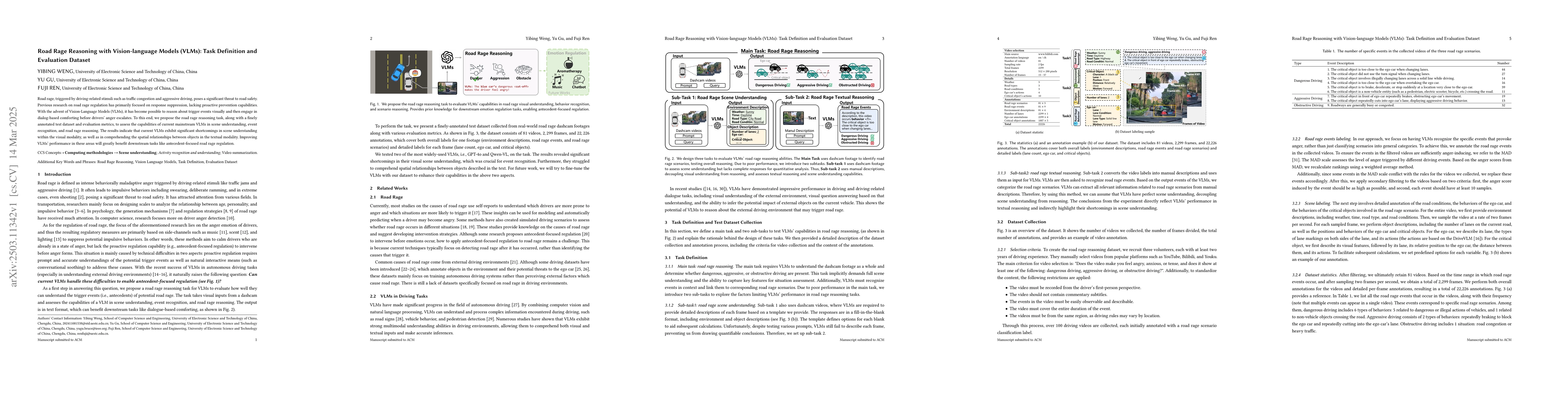 Thumbnail for Road Rage Reasoning with Vision-language Models (VLMs): Task Definition
  and Evaluation Dataset