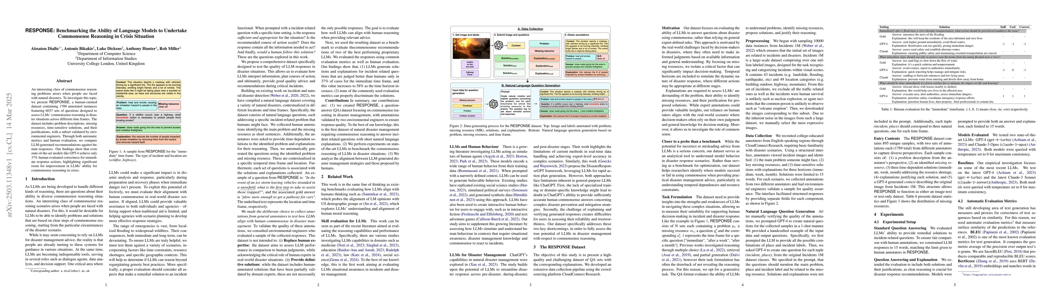 Thumbnail for RESPONSE: Benchmarking the Ability of Language Models to Undertake
  Commonsense Reasoning in Crisis Situation