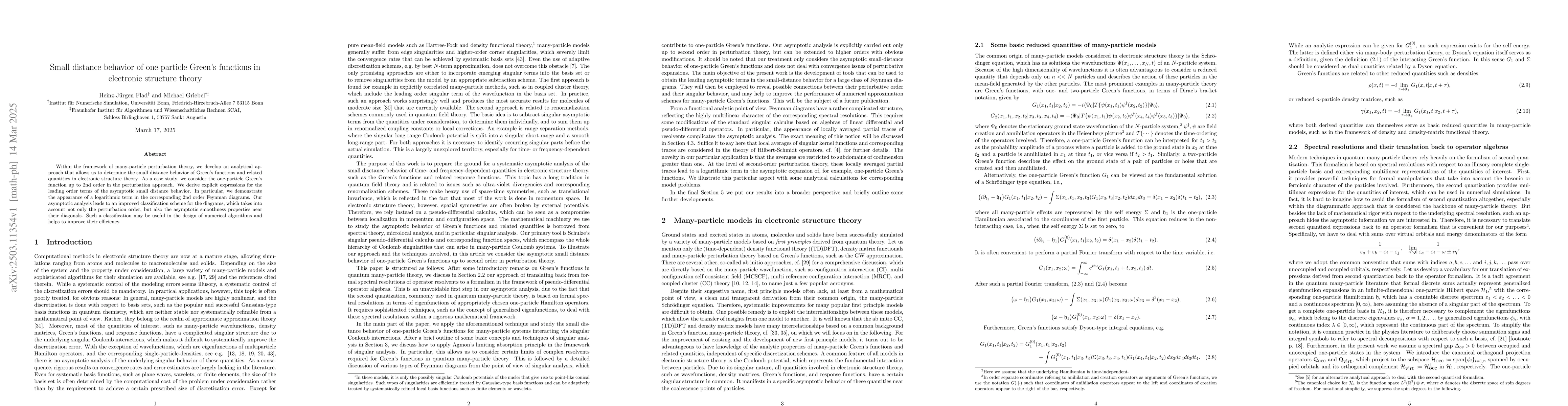 Thumbnail for Small distance behavior of one-particle Green's functions in electronic
  structure theory