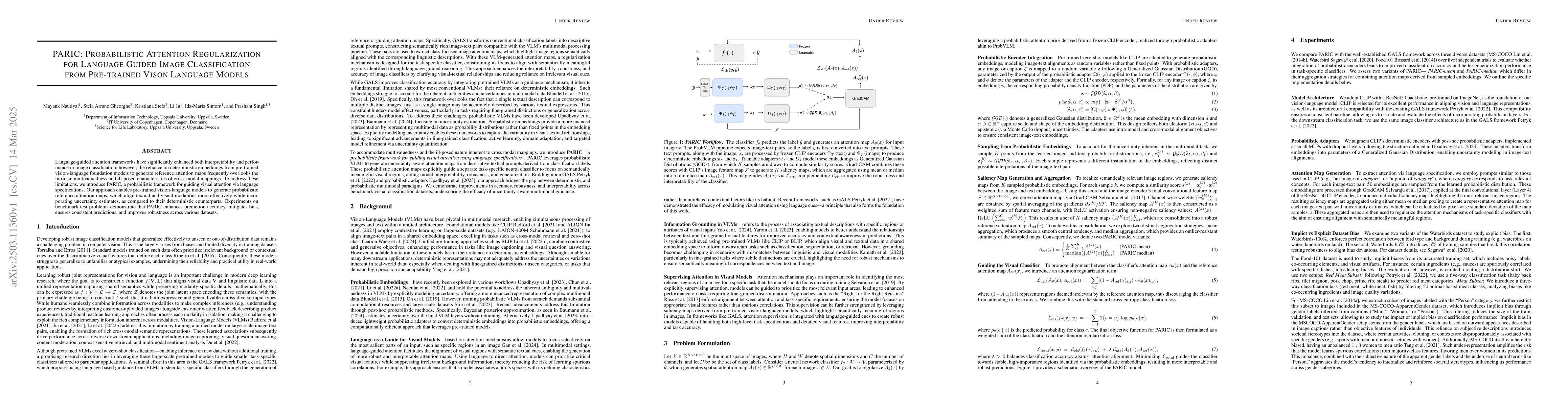 Thumbnail for PARIC: Probabilistic Attention Regularization for Language Guided Image
  Classification from Pre-trained Vison Language Models