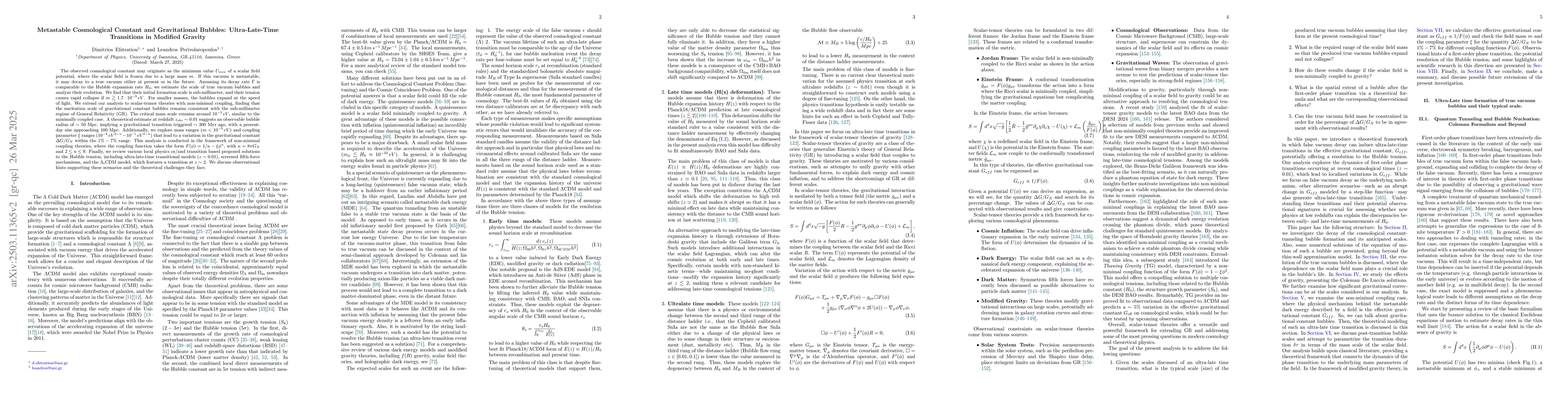 Thumbnail for Metastable Cosmological Constant and Gravitational Bubbles:
  Ultra-Late-Time Transitions in Modified Gravity