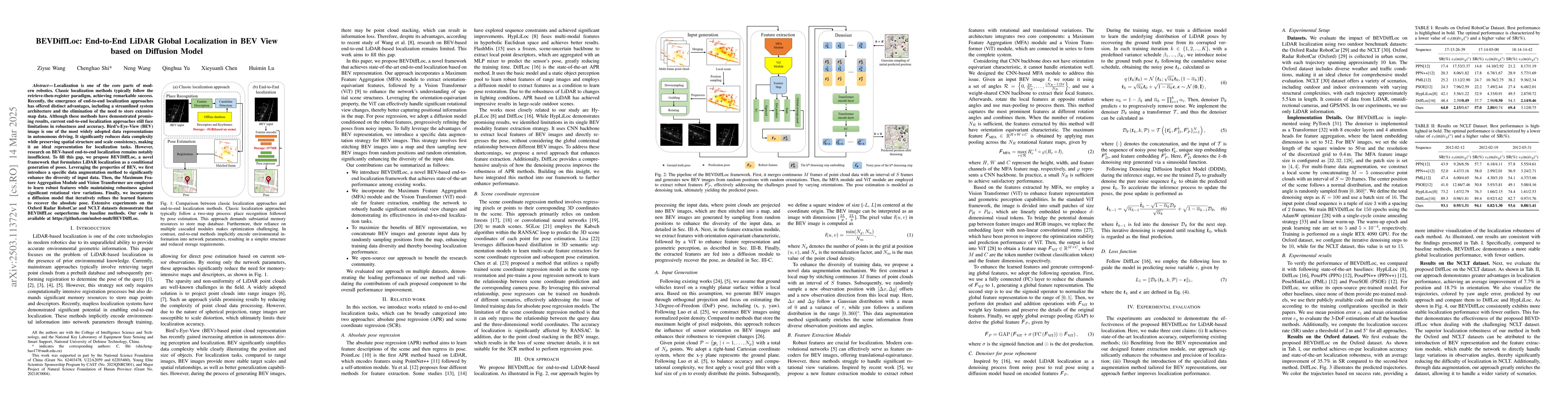 Thumbnail for BEVDiffLoc: End-to-End LiDAR Global Localization in BEV View based on
  Diffusion Model