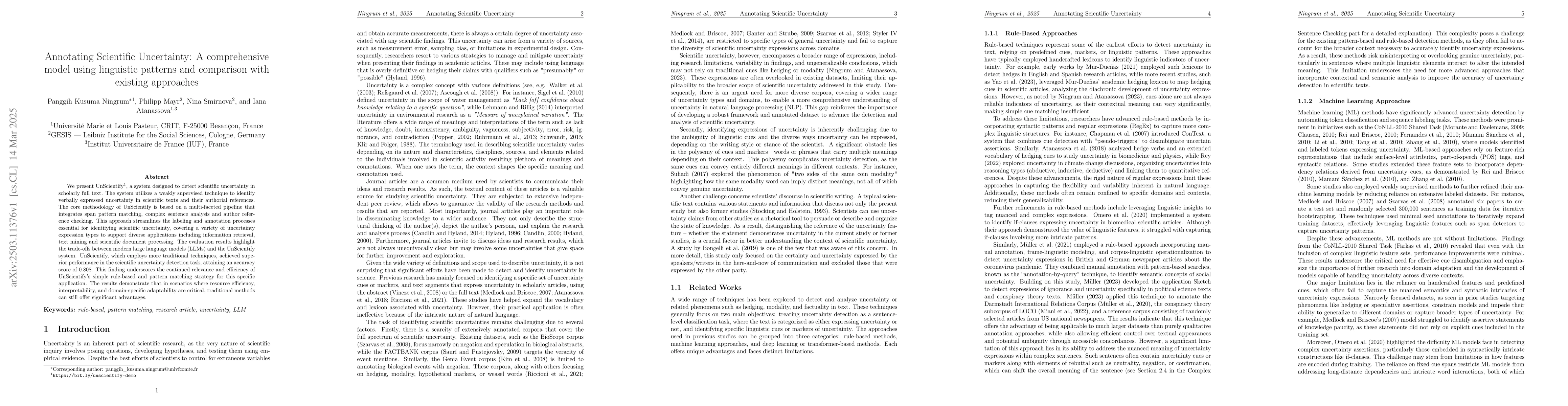 Thumbnail for Annotating Scientific Uncertainty: A comprehensive model using
  linguistic patterns and comparison with existing approaches