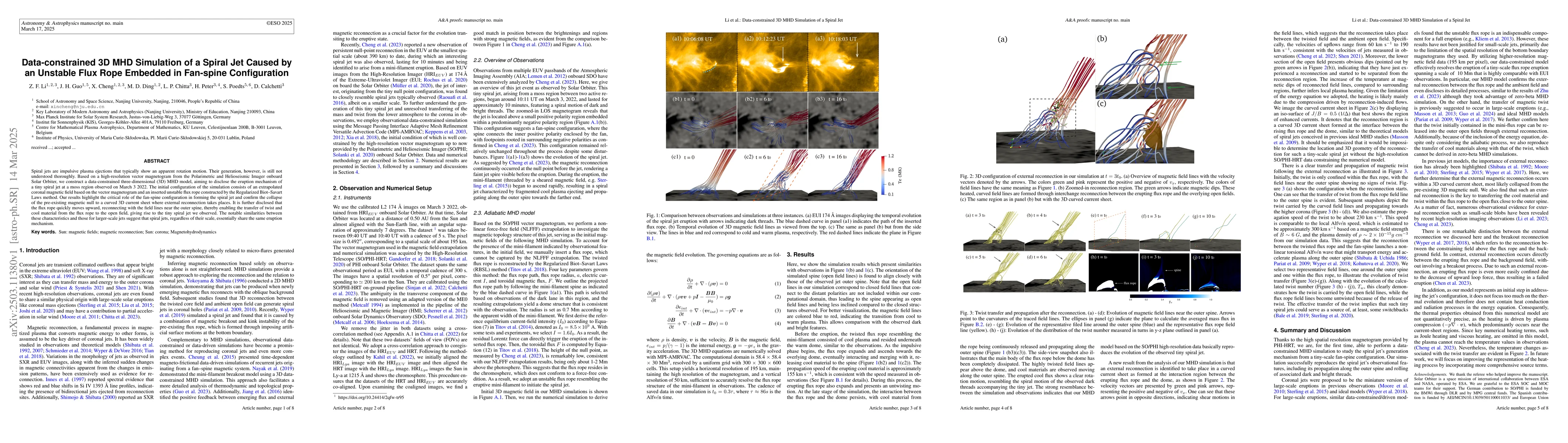 Thumbnail for Data-constrained 3D MHD Simulation of a Spiral Jet Caused by an Unstable
  Flux Rope Embedded in Fan-spine Configuration