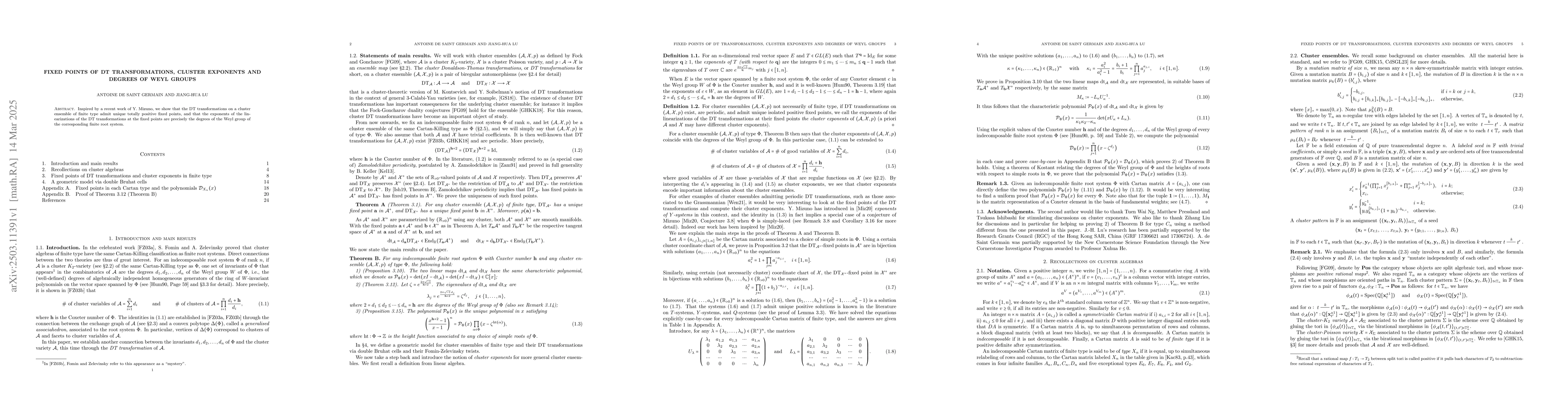 Thumbnail for Fixed points of DT transformations, cluster exponents and degrees of
  Weyl groups