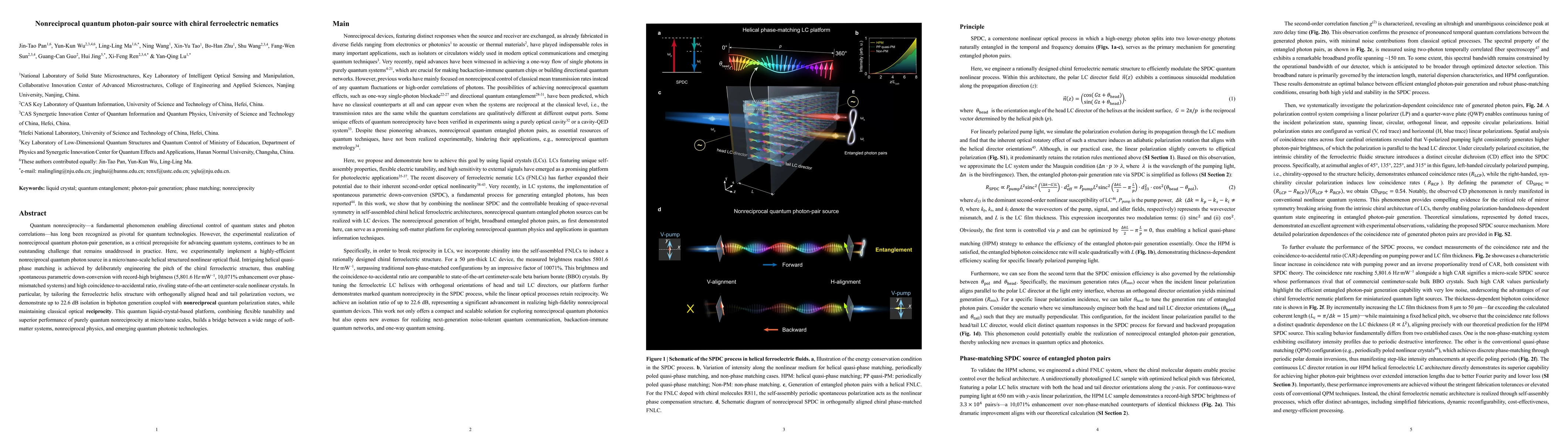 Thumbnail for Nonreciprocal quantum photon-pair source with chiral ferroelectric
  nematics
