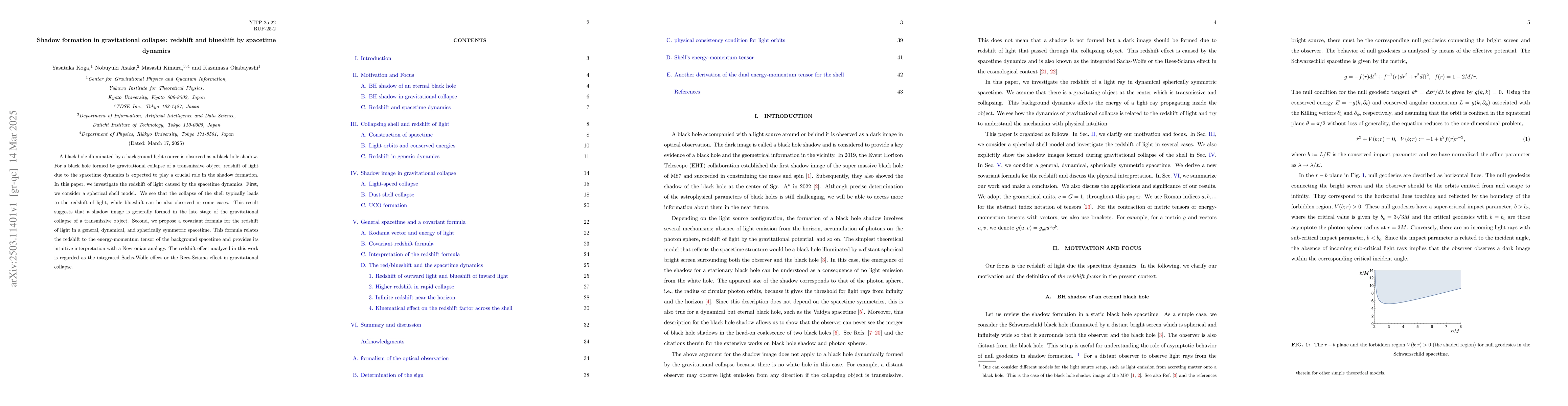 Thumbnail for Shadow formation in gravitational collapse: redshift and blueshift by
  spacetime dynamics