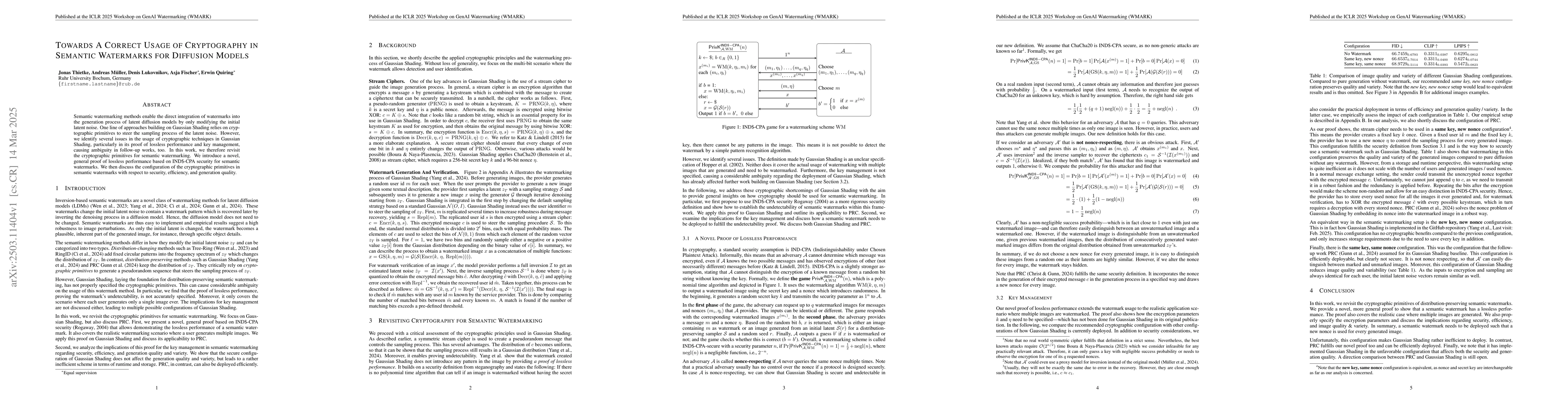 Thumbnail for Towards A Correct Usage of Cryptography in Semantic Watermarks for
  Diffusion Models