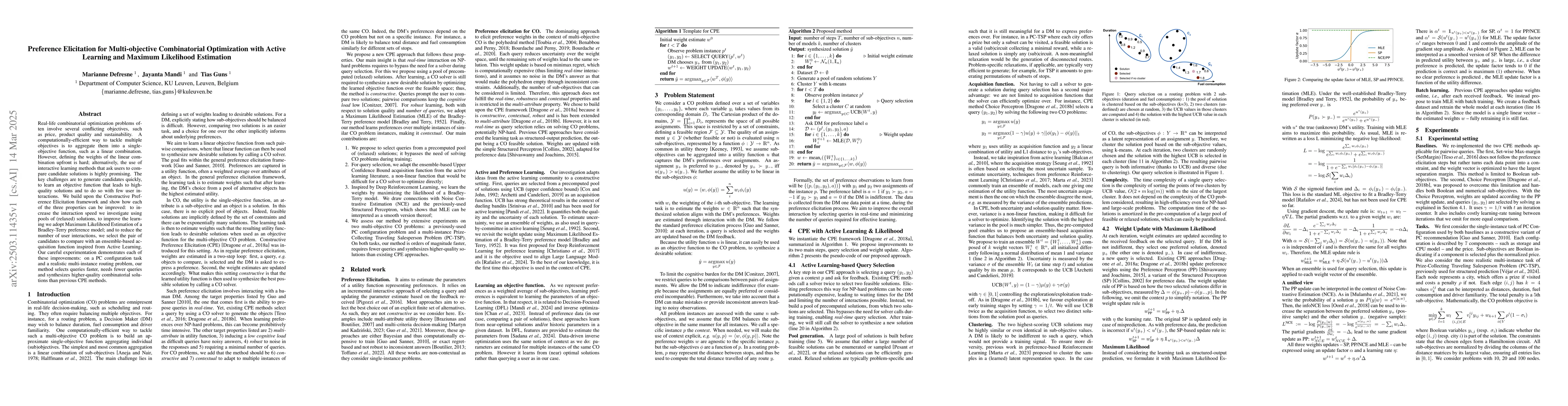 Thumbnail for Preference Elicitation for Multi-objective Combinatorial Optimization
  with Active Learning and Maximum Likelihood Estimation