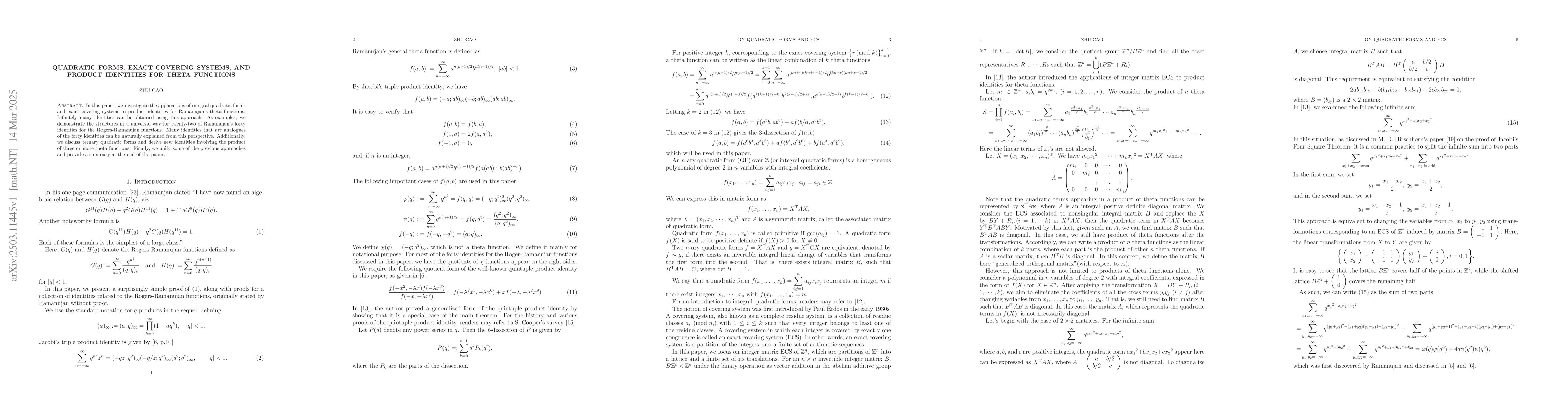 Thumbnail for Quadratic Forms, Exact Covering Systems, and Product Identities for
  Theta Functions