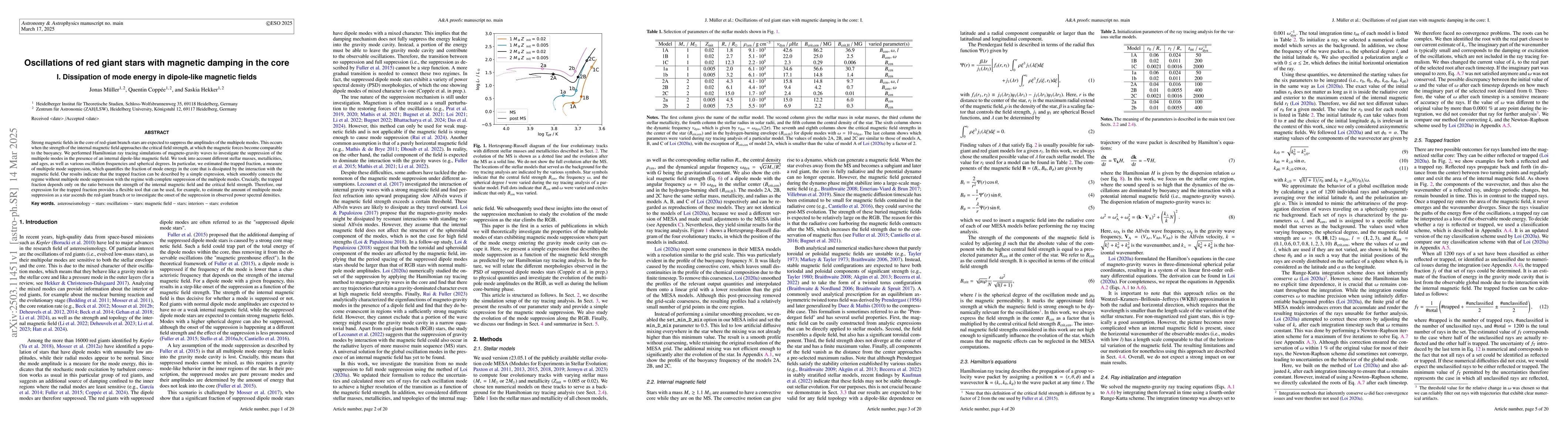Thumbnail for Oscillations of red giant stars with magnetic damping in the core. I.
  Dissipation of mode energy in dipole-like magnetic fields