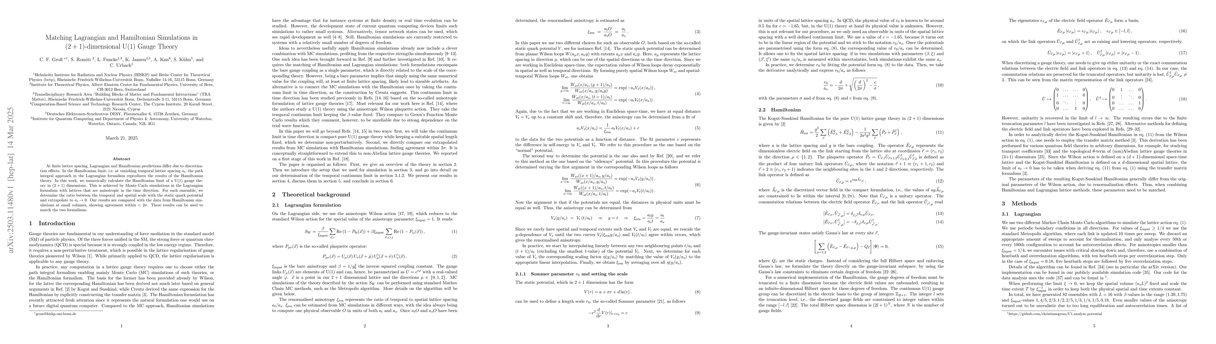 Thumbnail for Matching Lagrangian and Hamiltonian Simulations in (2+1)-dimensional
  U(1) Gauge Theory