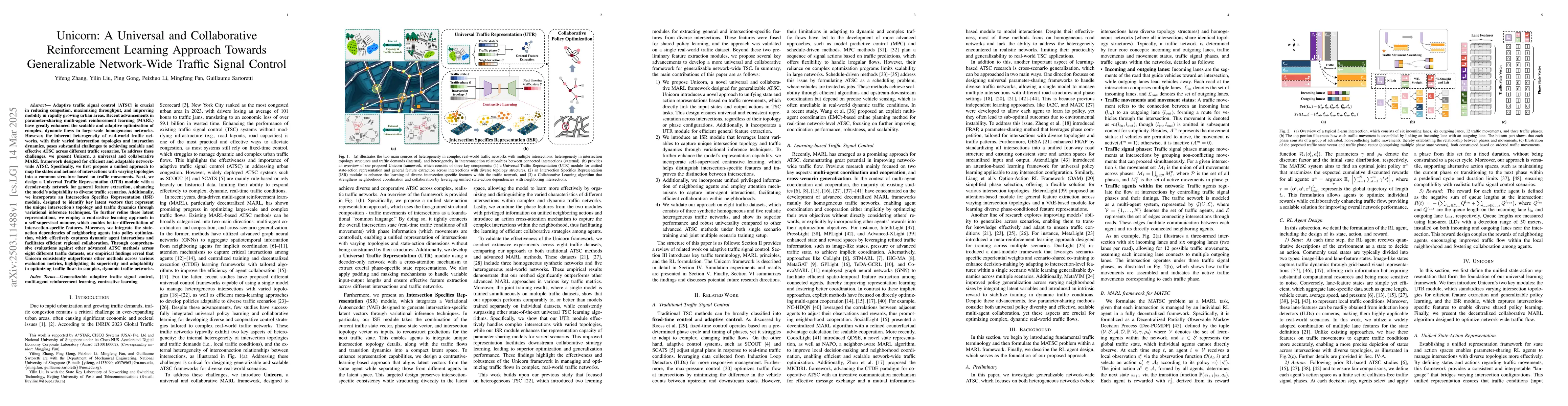 Thumbnail for Unicorn: A Universal and Collaborative Reinforcement Learning Approach
  Towards Generalizable Network-Wide Traffic Signal Control