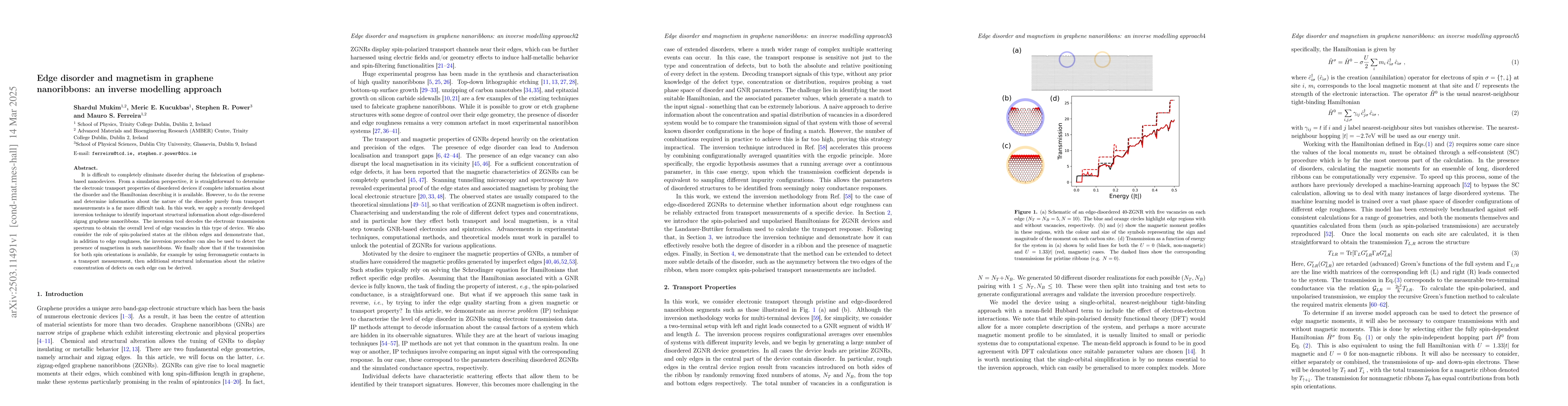 Thumbnail for Edge disorder and magnetism in graphene nanoribbons: an inverse
  modelling approach