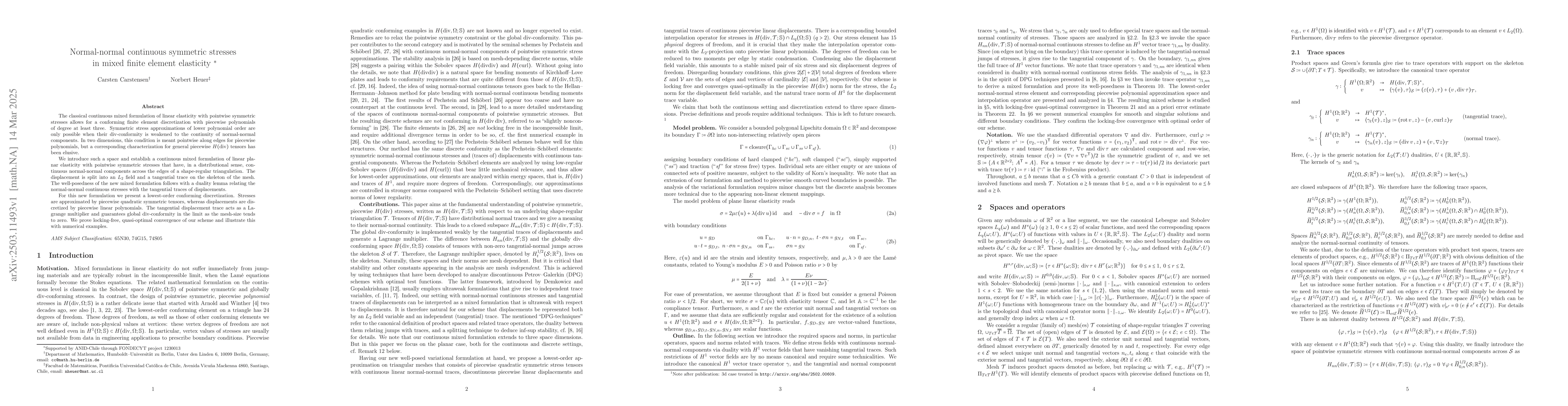 Thumbnail for Normal-normal continuous symmetric stresses in mixed finite element
  elasticity