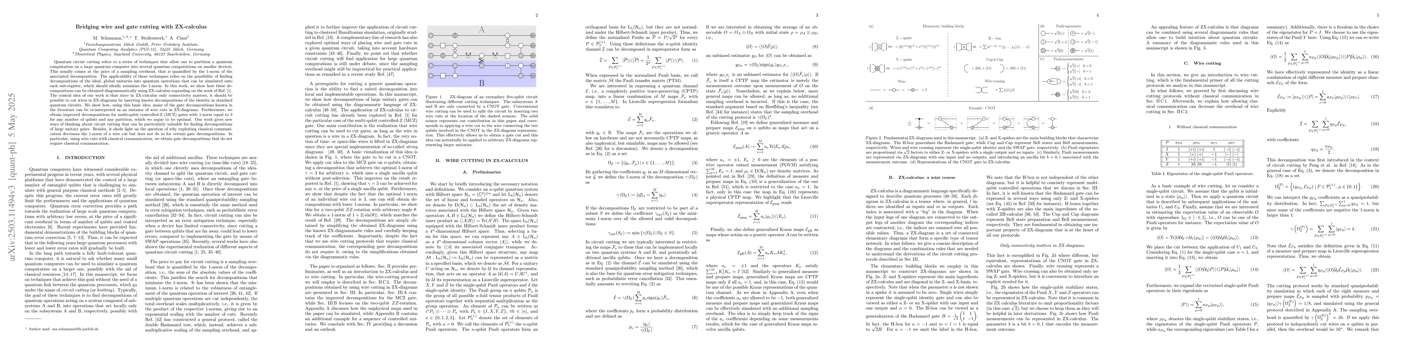 Thumbnail for Bridging wire and gate cutting with ZX-calculus