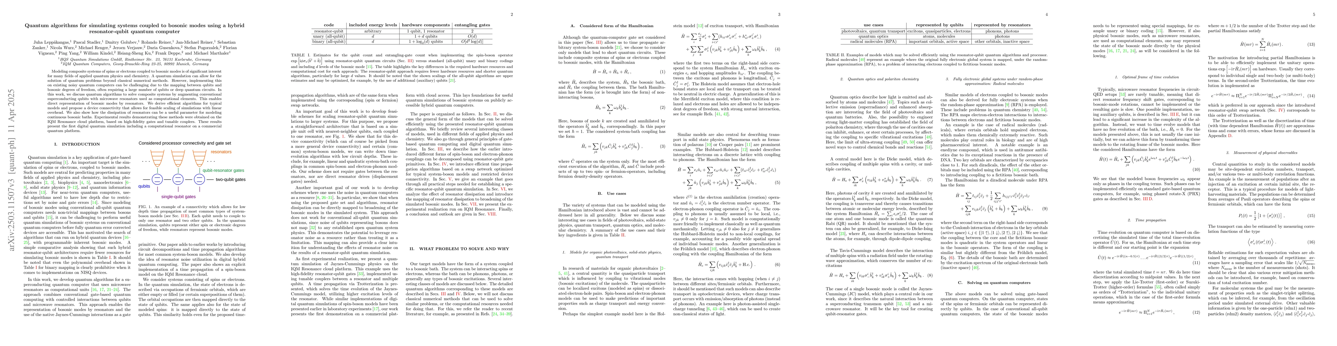 Thumbnail for Quantum algorithms for simulating systems coupled to bosonic modes using
  a hybrid resonator-qubit quantum computer
