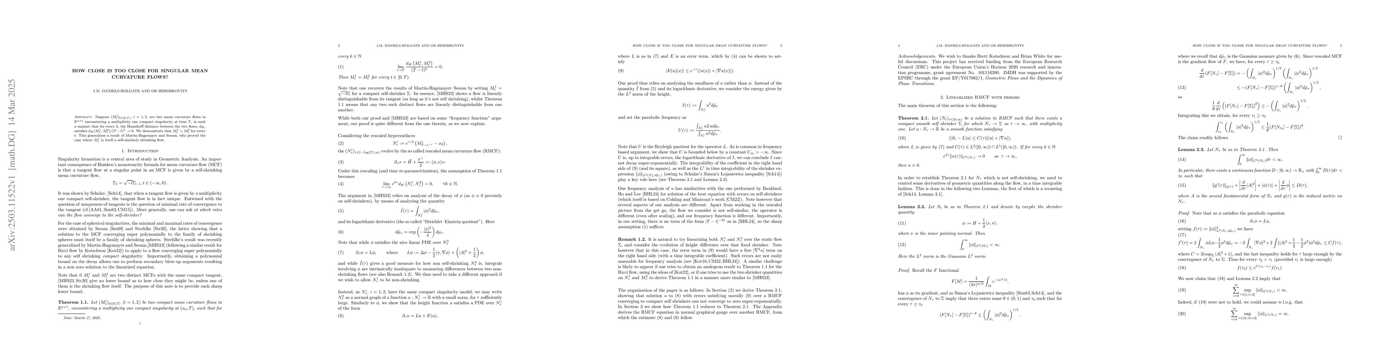 Thumbnail for How close is too close for singular mean curvature flows?