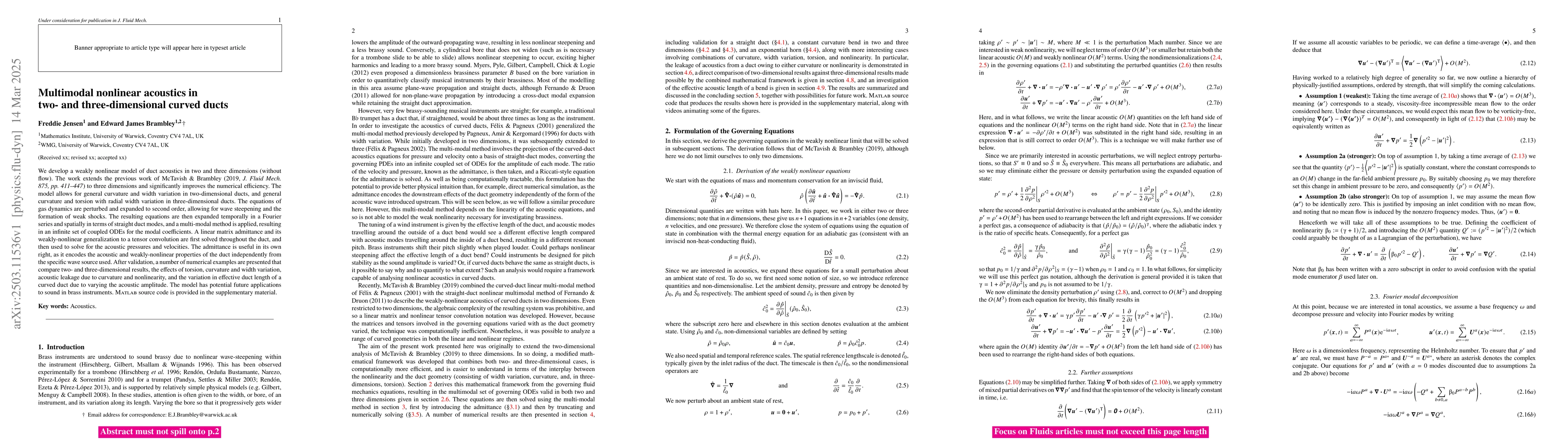 Thumbnail for Multimodal nonlinear acoustics in two- and three-dimensional curved
  ducts