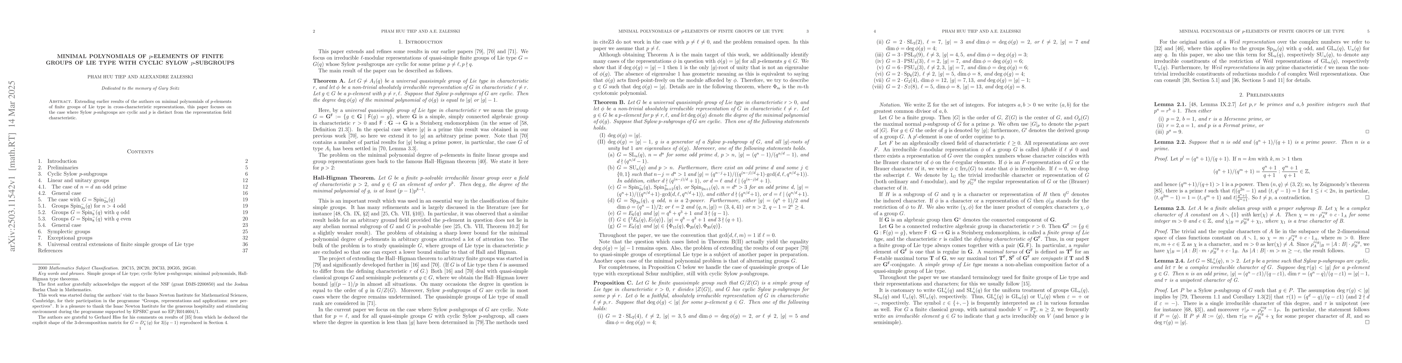 Thumbnail for Minimal polynomials of $p$-elements of finite groups of Lie type with
  cyclic Sylow $p$-subgroups
