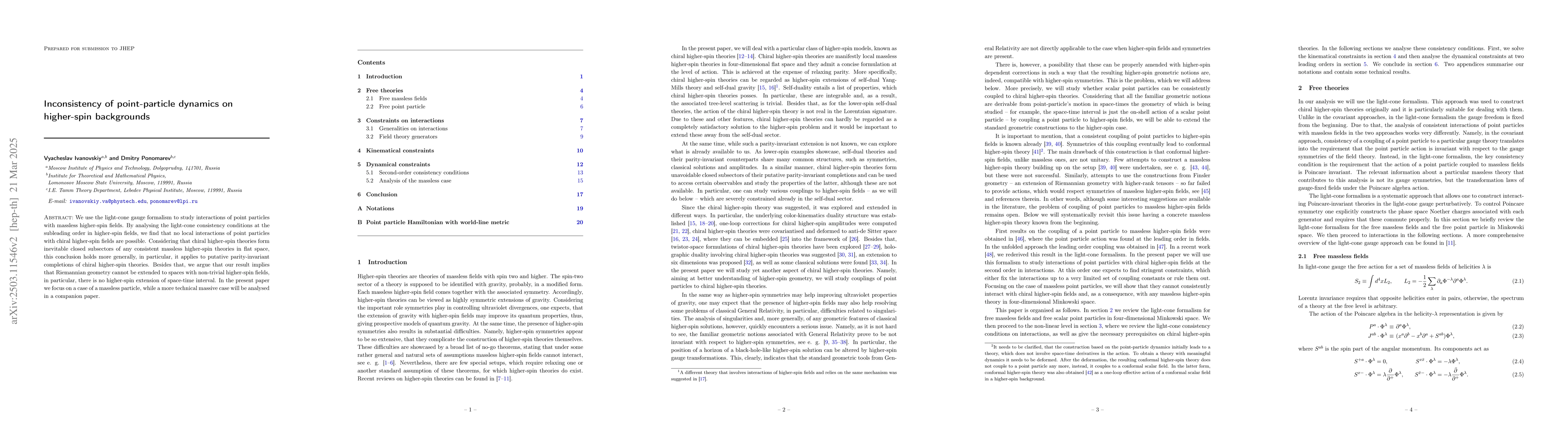 Thumbnail for Inconsistency of point-particle dynamics on higher-spin backgrounds
