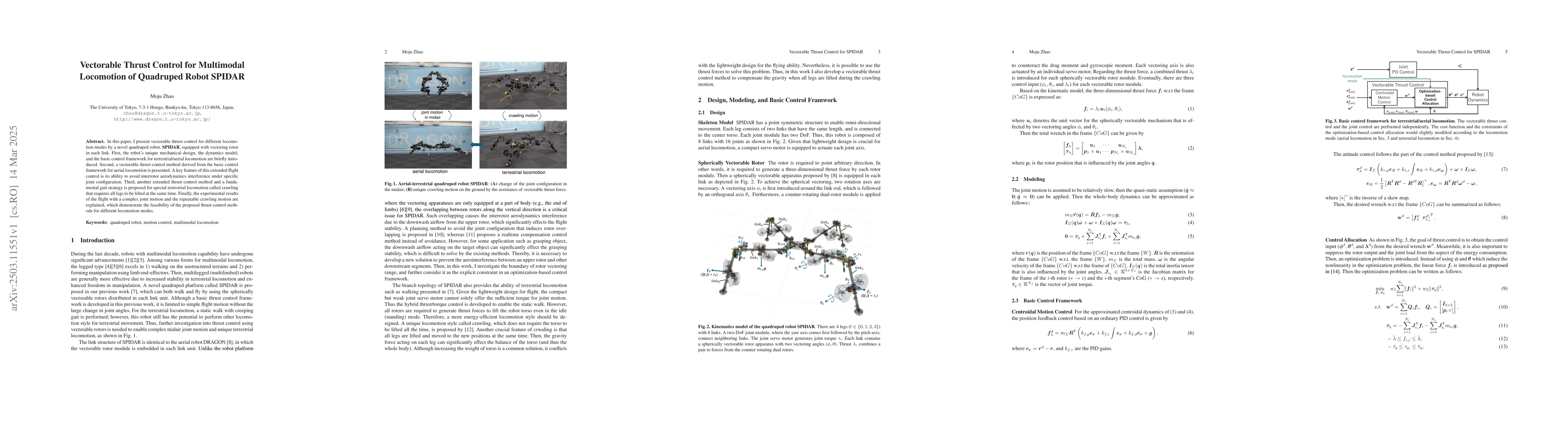Thumbnail for Vectorable Thrust Control for Multimodal Locomotion of Quadruped Robot
  SPIDAR