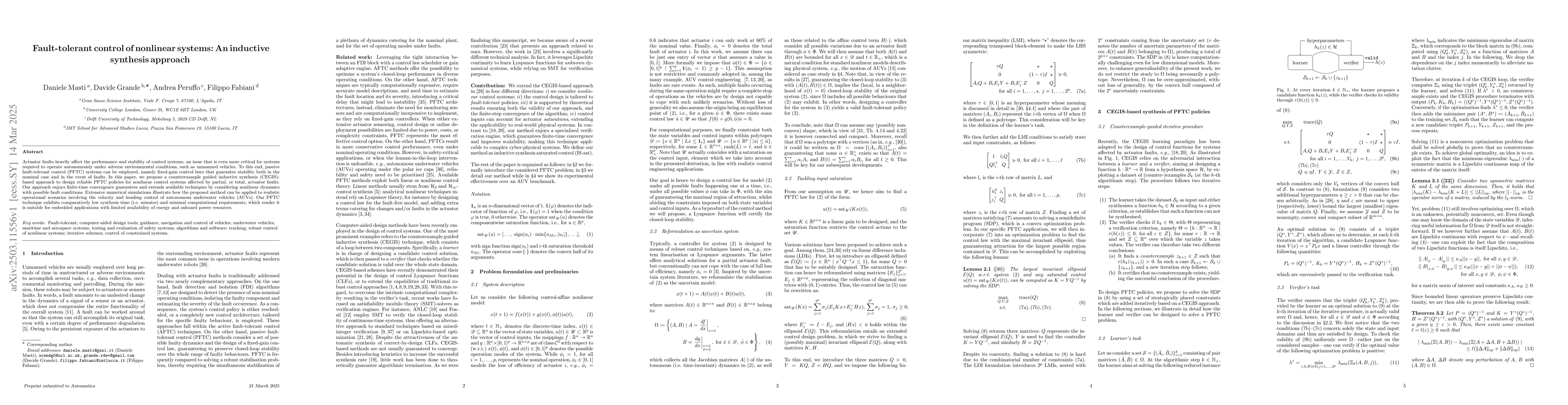 Thumbnail for Fault-tolerant control of nonlinear systems: An inductive synthesis
  approach