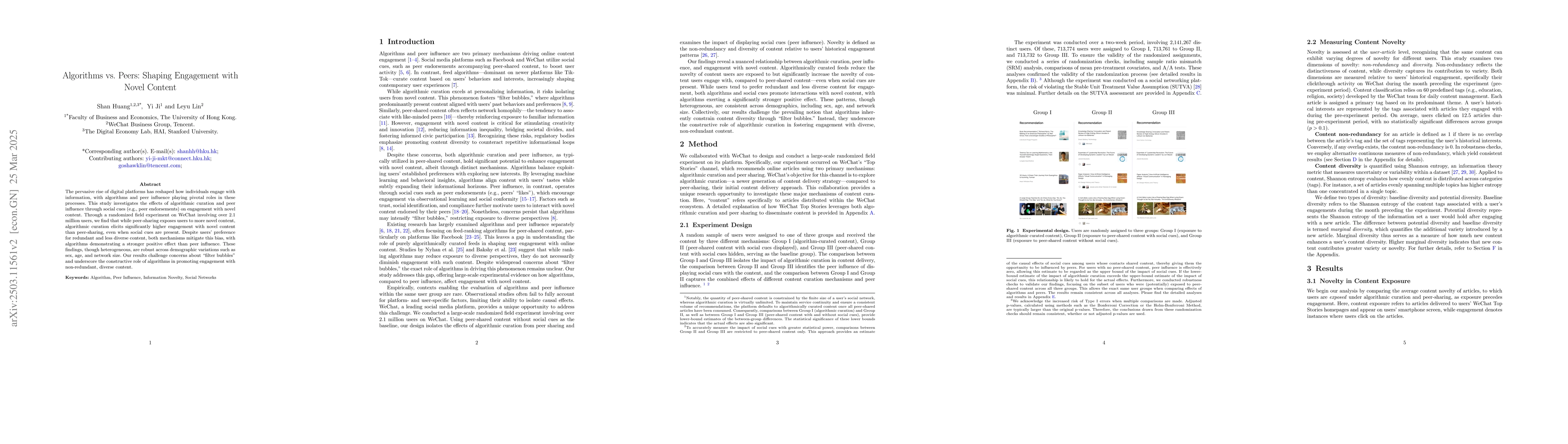 Thumbnail for Algorithms vs. Peers: Shaping Engagement with Novel Content