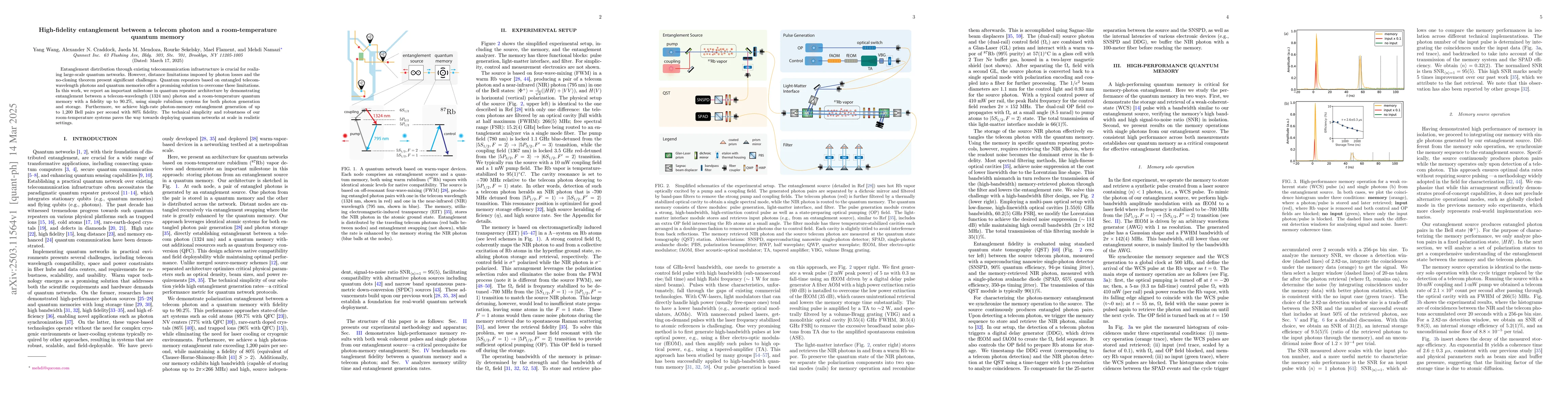 Thumbnail for High-fidelity entanglement between a telecom photon and a
  room-temperature quantum memory