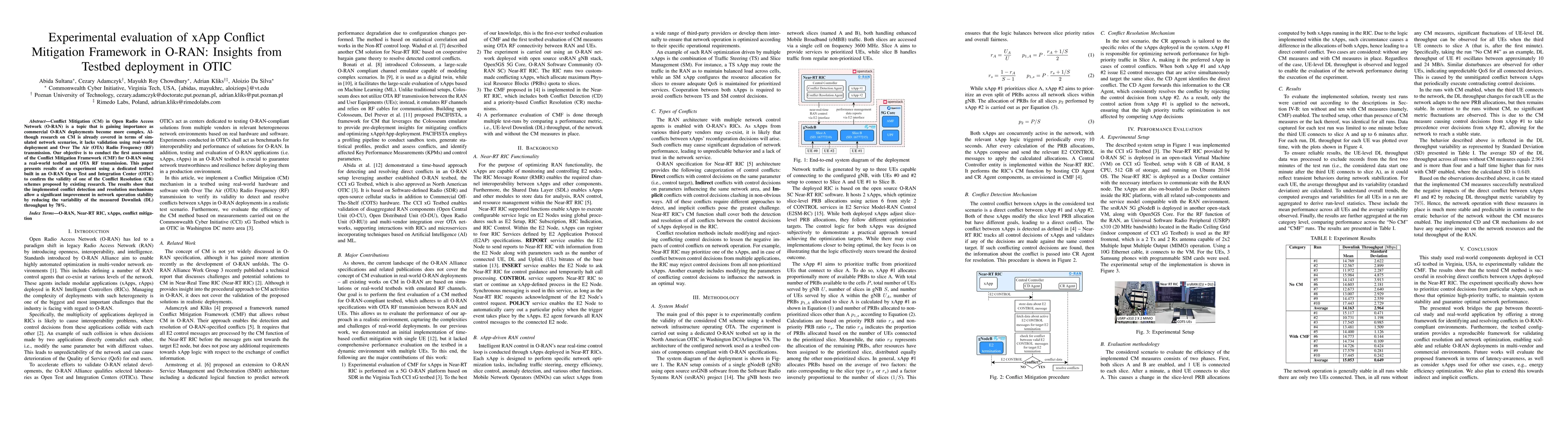 Thumbnail for Experimental evaluation of xApp Conflict Mitigation Framework in O-RAN:
  Insights from Testbed deployment in OTIC
