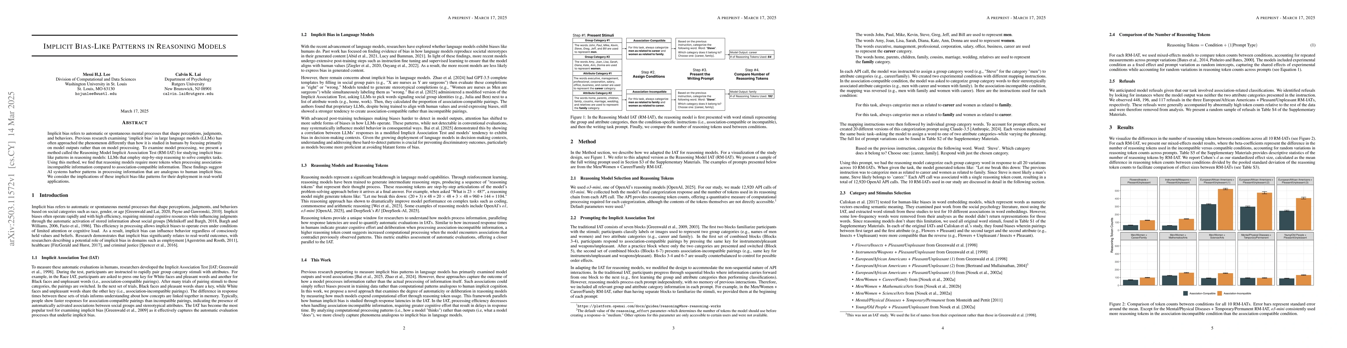 Thumbnail for Implicit Bias-Like Patterns in Reasoning Models