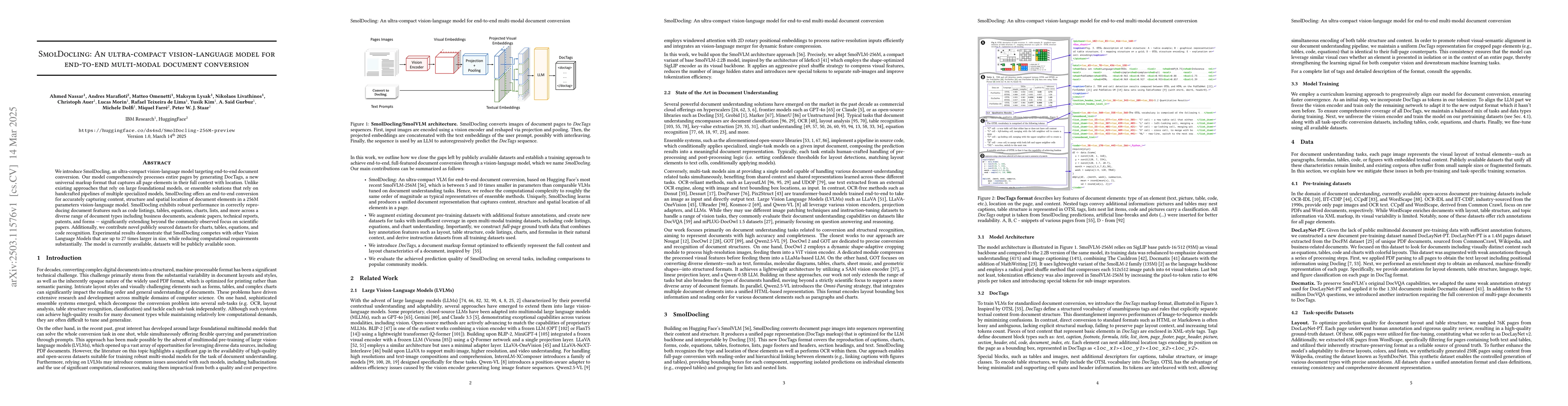 Thumbnail for SmolDocling: An ultra-compact vision-language model for end-to-end
  multi-modal document conversion