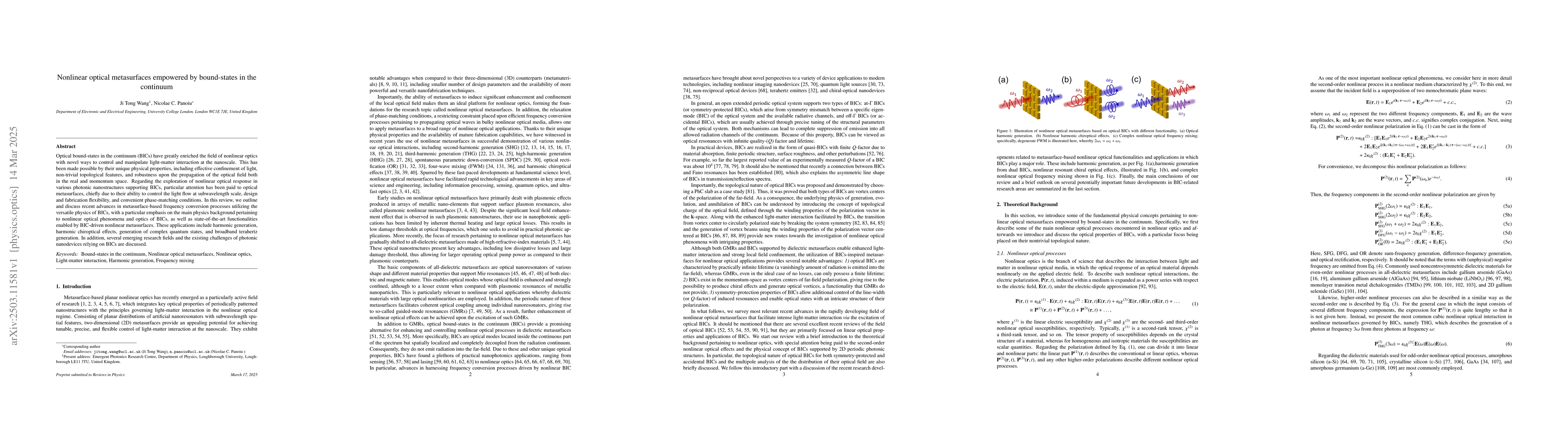 Thumbnail for Nonlinear optical metasurfaces empowered by bound-states in the
  continuum