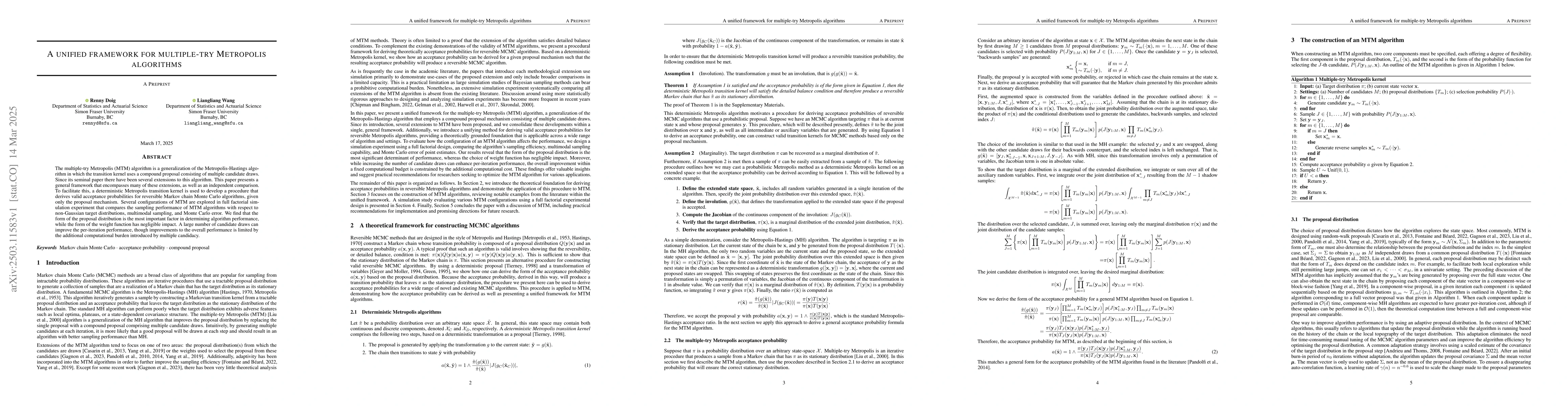 Thumbnail for A unified framework for multiple-try Metropolis algorithms