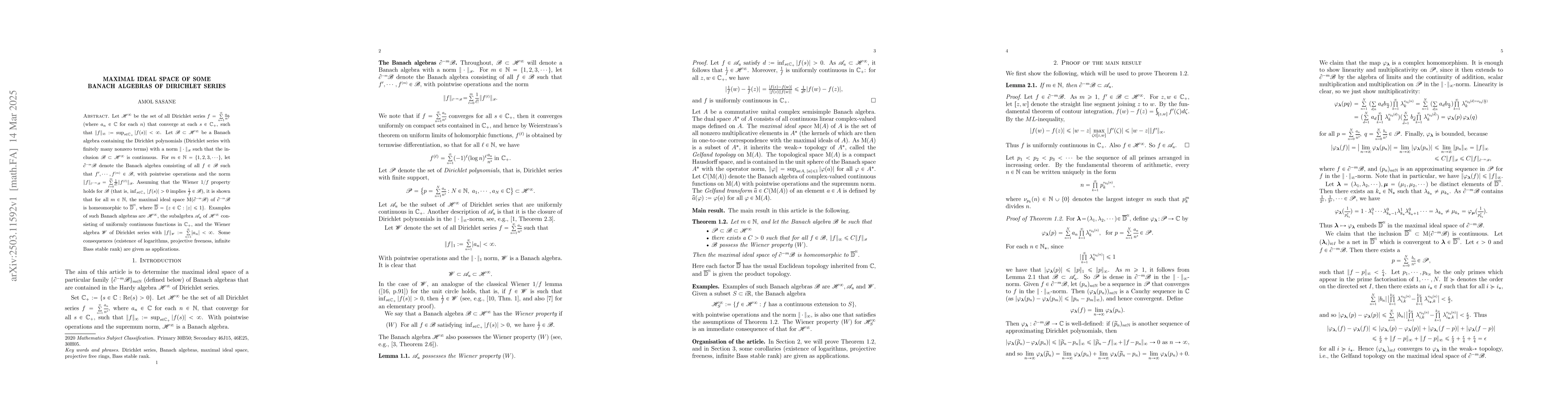 Thumbnail for Maximal ideal space of some Banach algebras of Dirichlet series